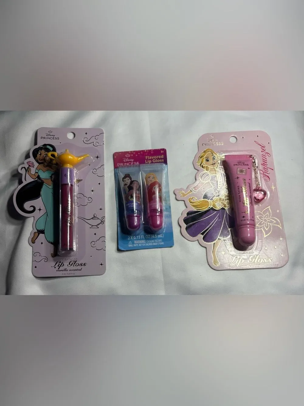 3 New Disney Princess Lip Gloss Set - Light Pink & Metallic Pink Packaging